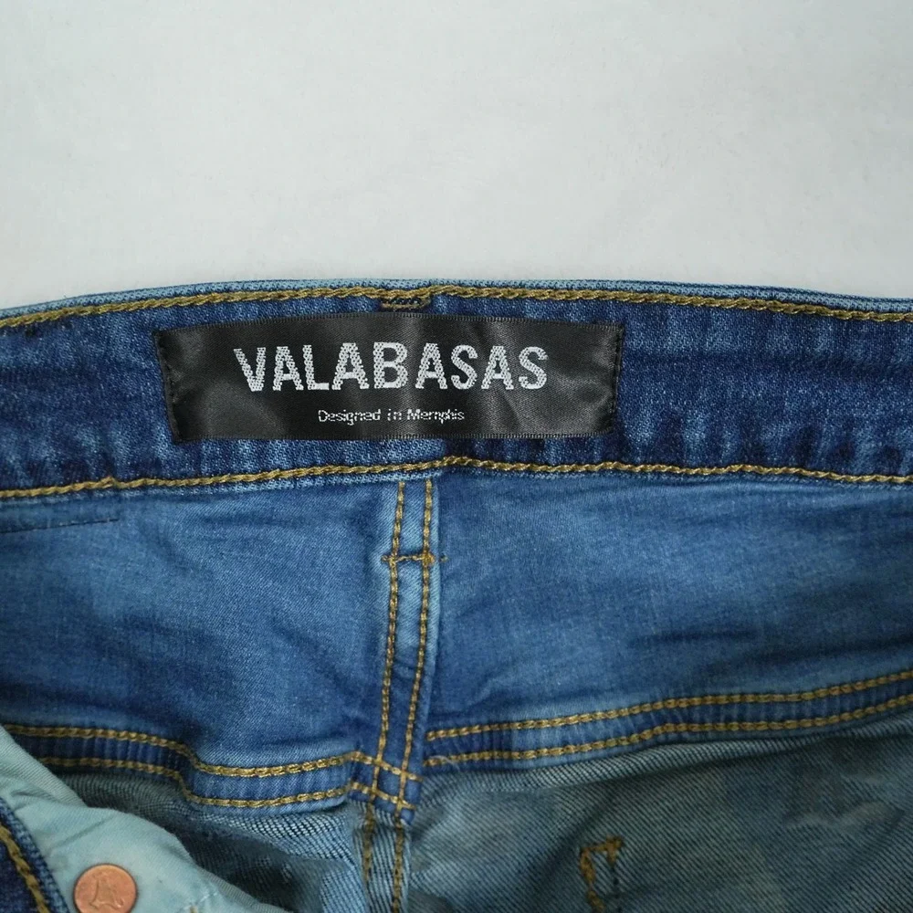 Valabasas Mens Monogram Embossed Carpenter Stacked Flare Jeans Blue Size 30